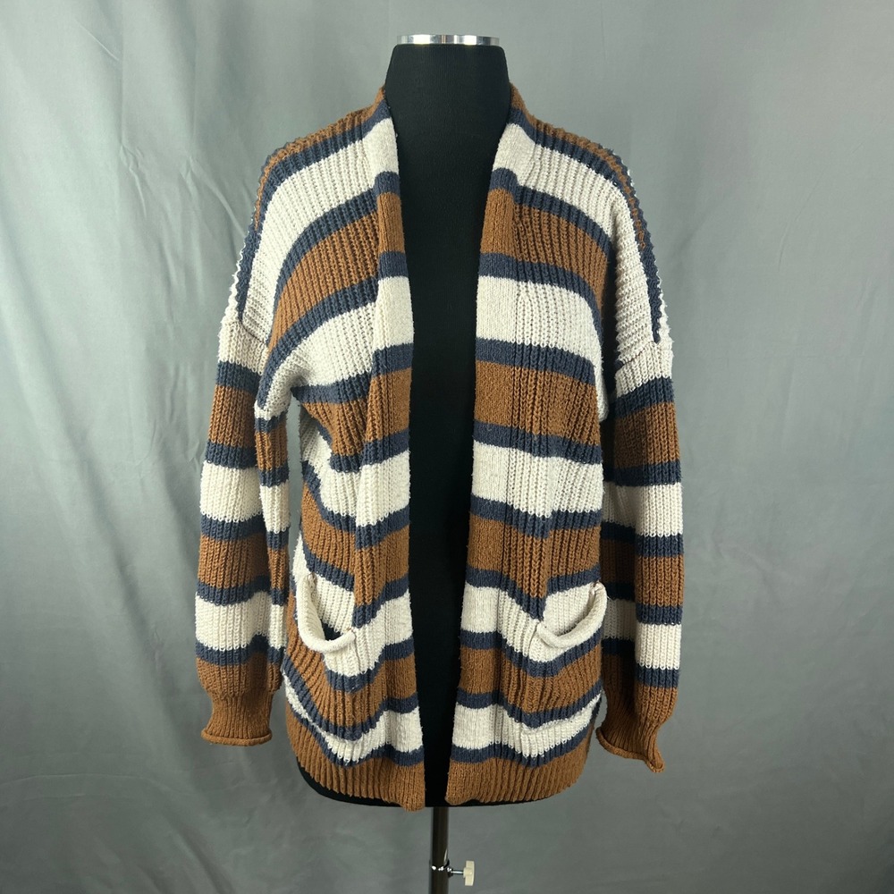 Maurices Cardigan Sweater Womens Medium Multicolor Striped Tight Knit Open Front